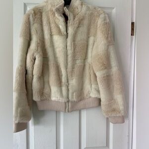 Vintage Esprit Cream Faux Fur Zip-Up Bomber Jacket Y2K- Like New!